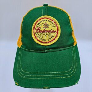 Budweiser Patch Hat Factory Distressed Yellow Green Snapback Trucker Ball Cap